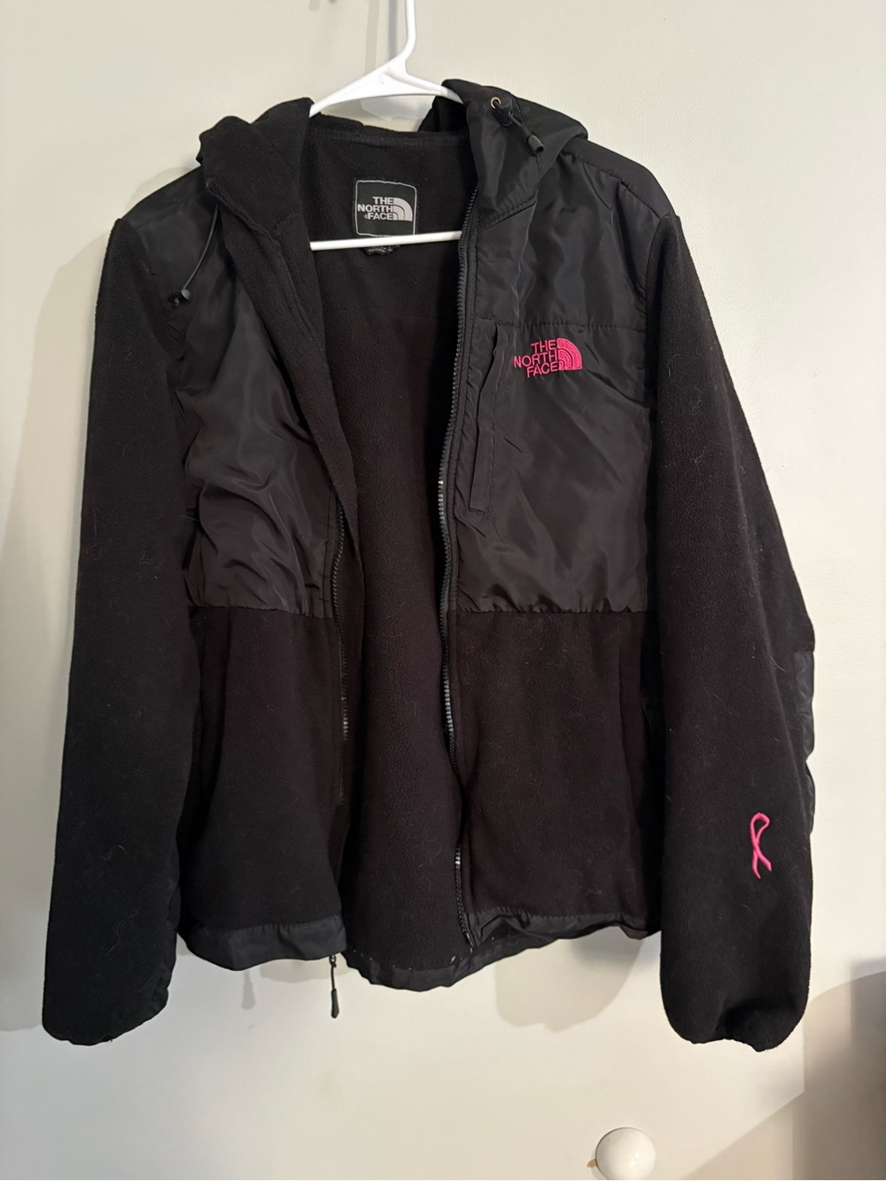The North Face Black Fleece Jacket with Pink Logo Accent